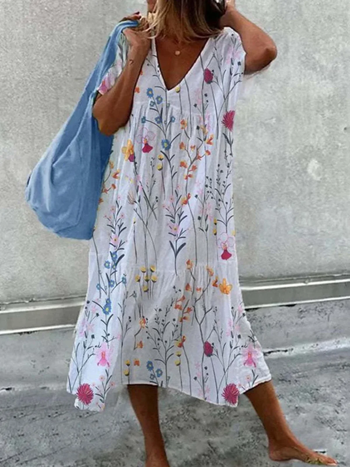 Women Floral Sleeveless Summer Dress V Neck Daily Casual Maxi A-Line Dress