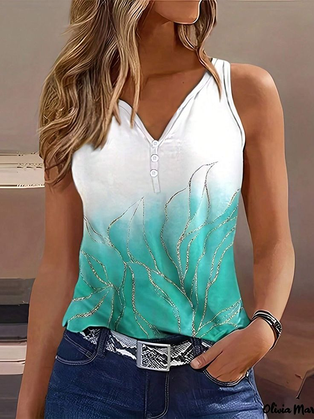 Women Sleeveless Tank Top Camisole Summer Abstract Printing V Neck Daily Casual Top