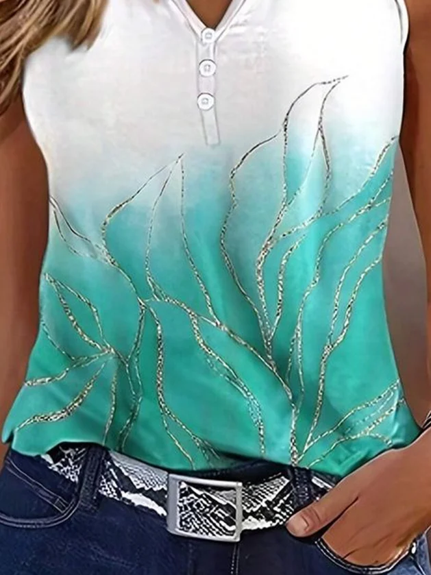 Women Sleeveless Tank Top Camisole Summer Abstract Printing V Neck Daily Casual Top