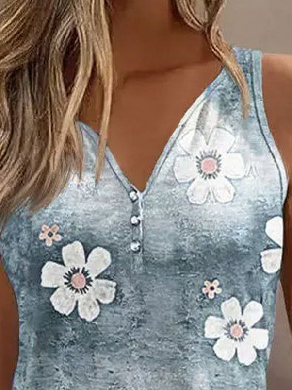 Women Sleeveless Tank Top Camisole Summer Floral Printing V Neck Daily Casual Top