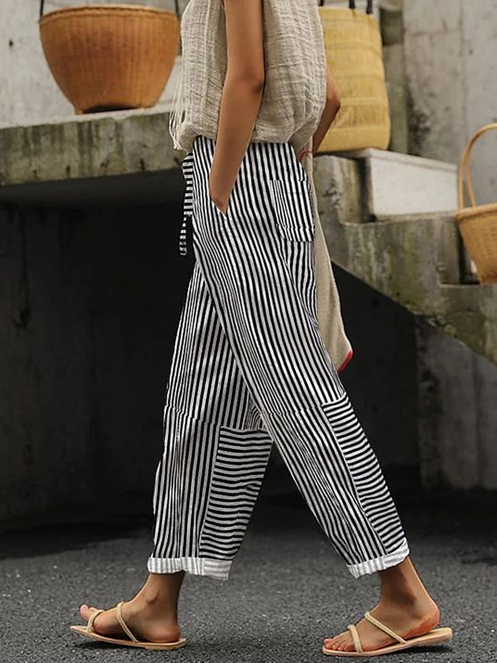 Women Striped Long Pant Casual Spring/Fall Trousers