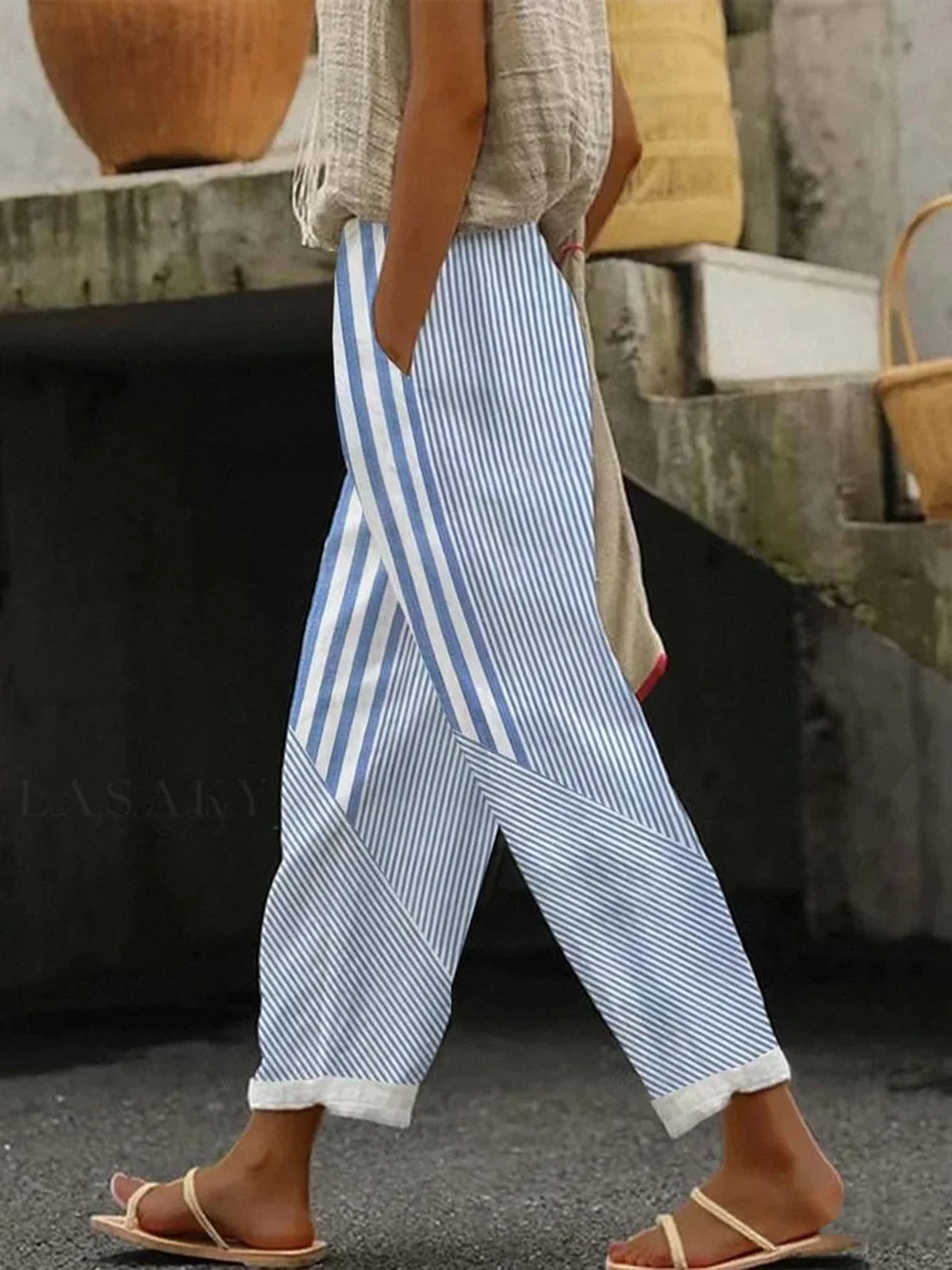 Women Striped Long Pant Casual Spring/Fall Trousers