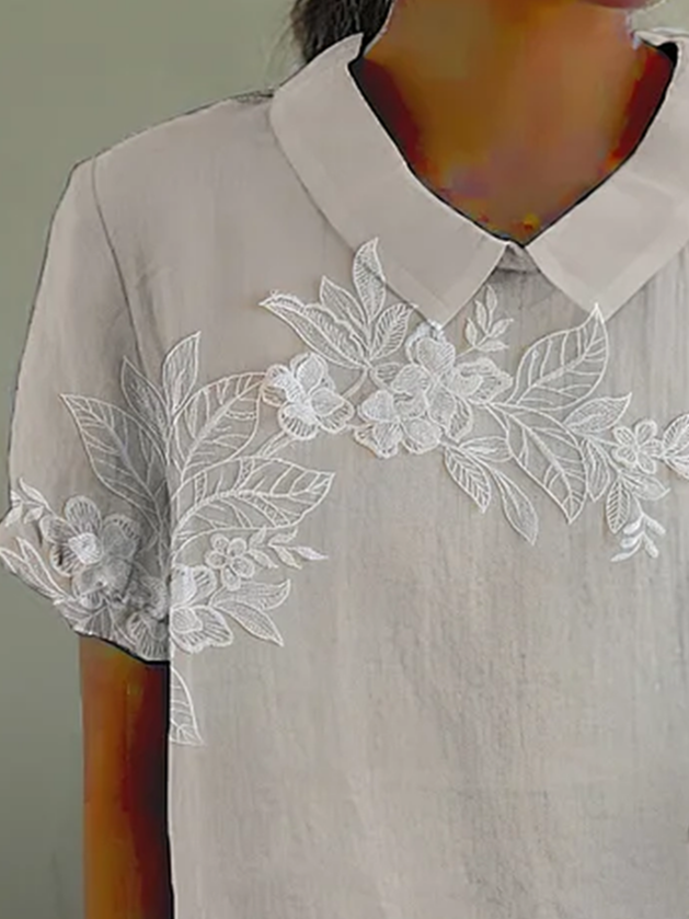 Women Floral Short Sleeve Shirt Summer Printing Shawl Collar Daily Casual Top