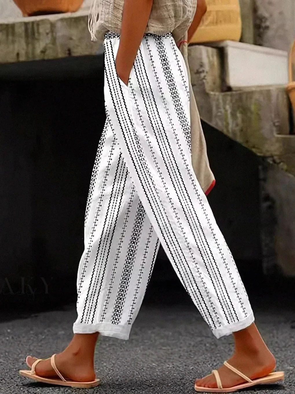 Women Striped Long Pant Casual Spring/Fall Trousers