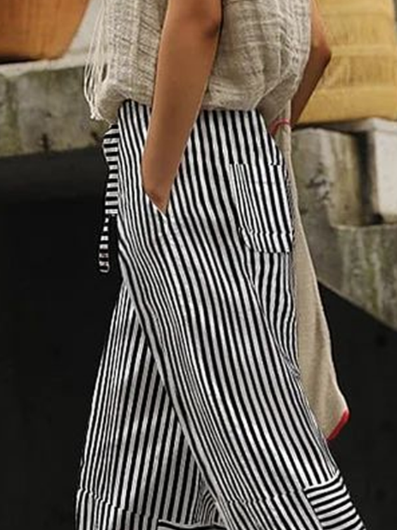 Women Striped Long Pant Casual Spring/Fall Trousers