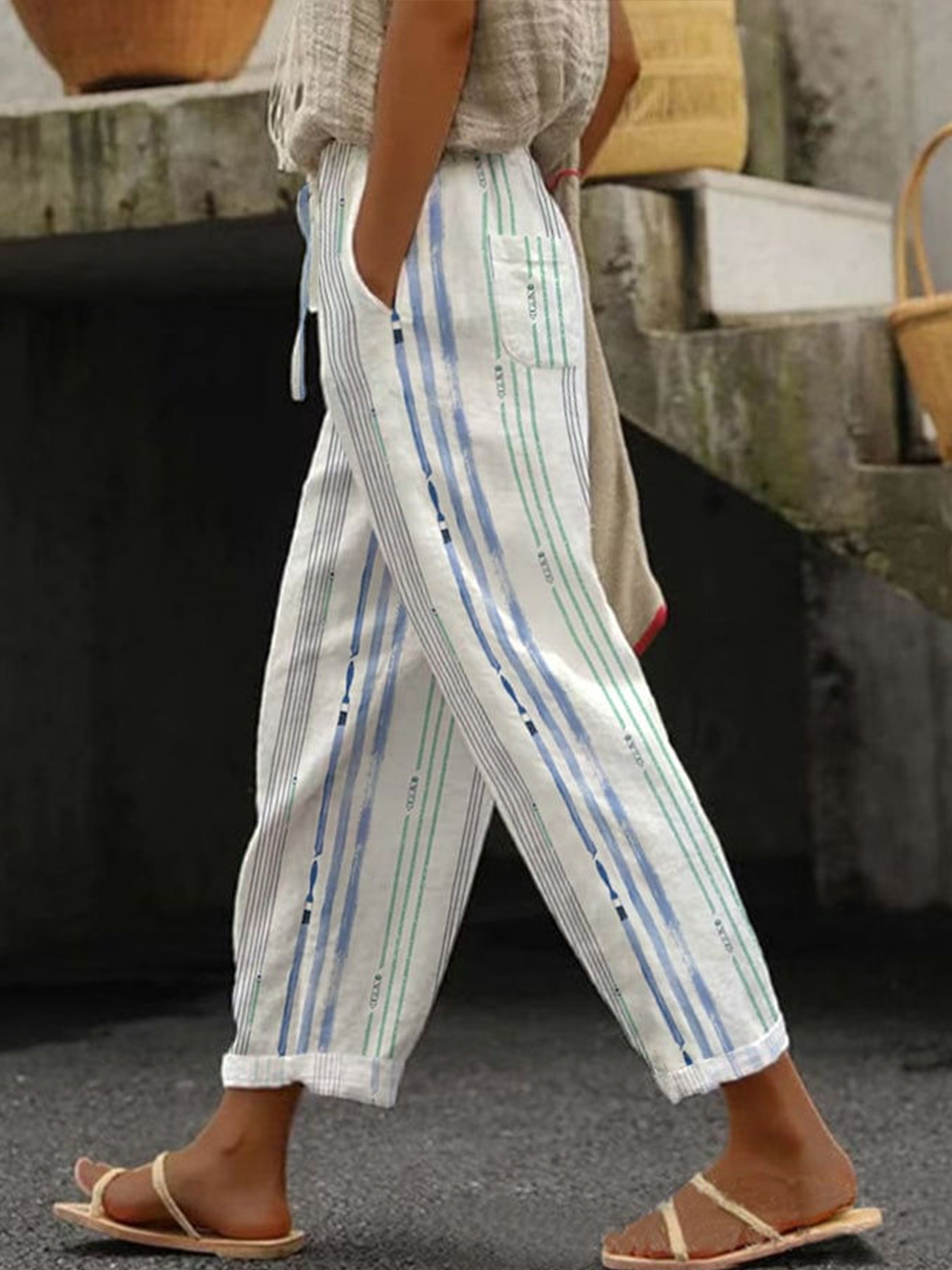 Women Striped Long Pant Casual Spring/Fall Trousers