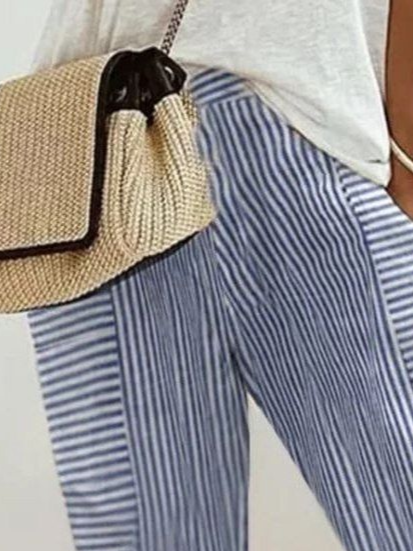 Women Striped Fifth Pants Pant Casual Summer Trousers