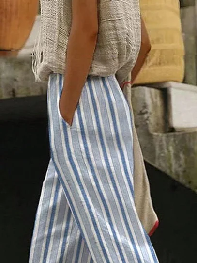 Women Striped Long Pant Casual Spring/Fall Trousers