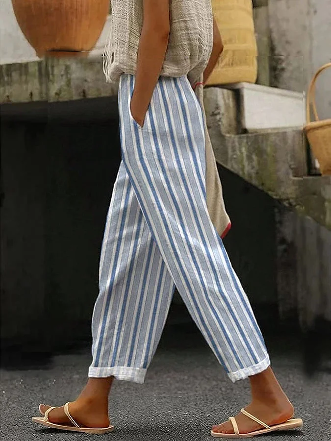 Women Striped Long Pant Casual Spring/Fall Trousers