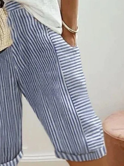 Women Striped Fifth Pants Pant Casual Summer Trousers