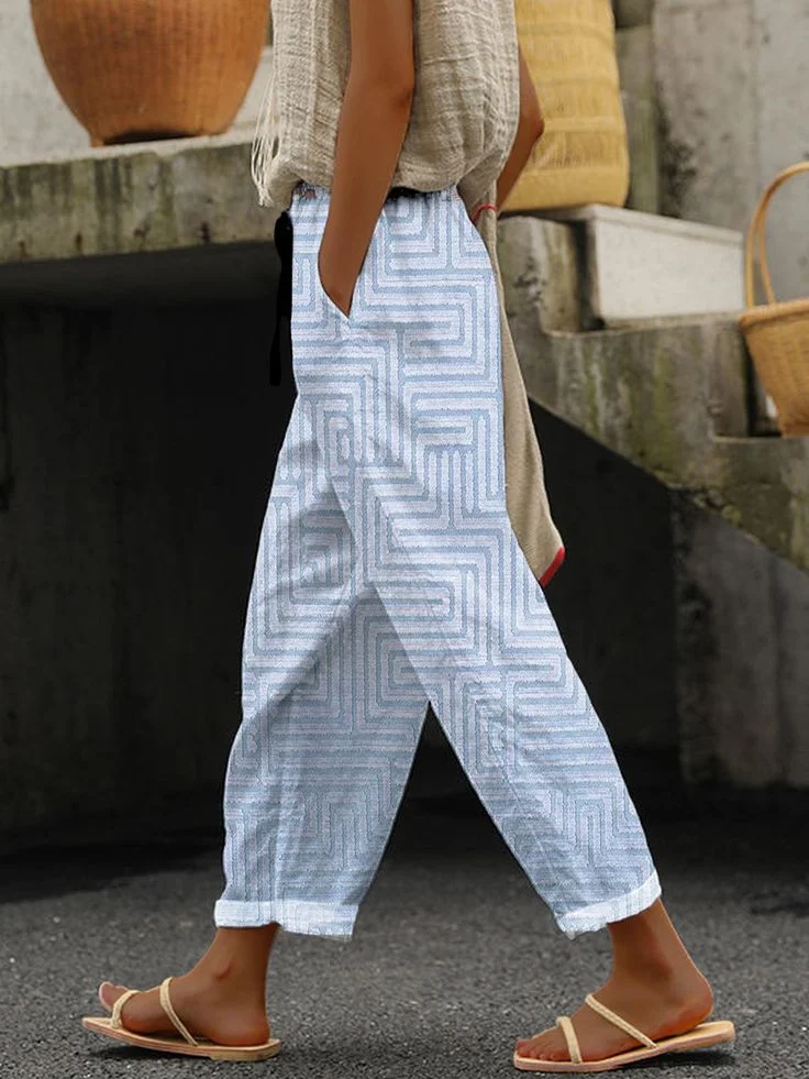 Women Geometric Long Pant Casual Spring/Fall Trousers