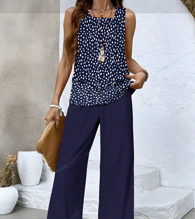 Women's Polka Dots Two-Piece Set Daily Sleeveless Casual Summer Top With Pants Matching Set