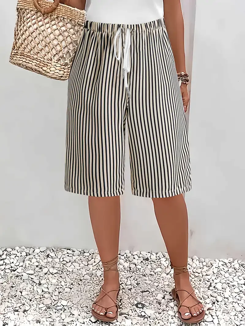 Women Striped Fifth Pants Pant Casual Summer Trousers