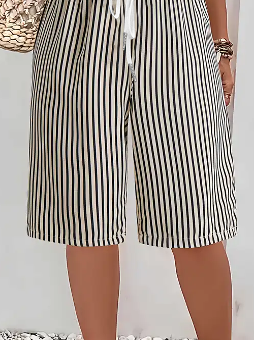 Women Striped Fifth Pants Pant Casual Summer Trousers