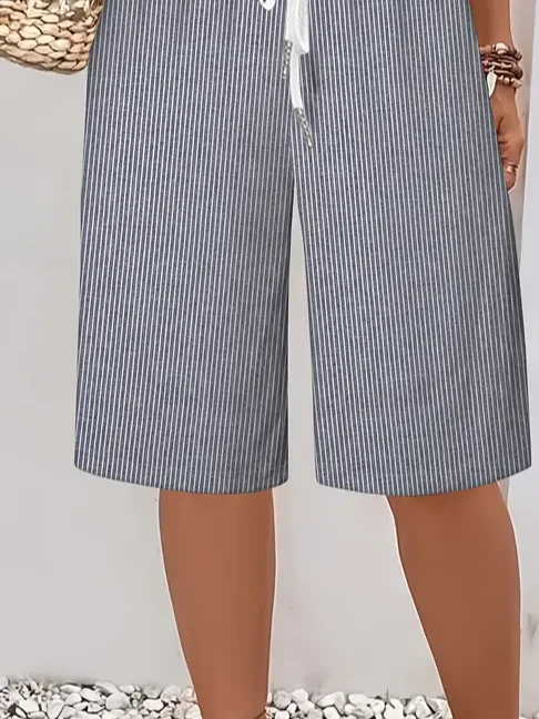 Women Striped Fifth Pants Pant Casual Summer Trousers