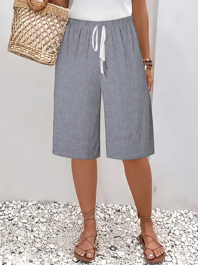 Women Striped Fifth Pants Pant Casual Summer Trousers