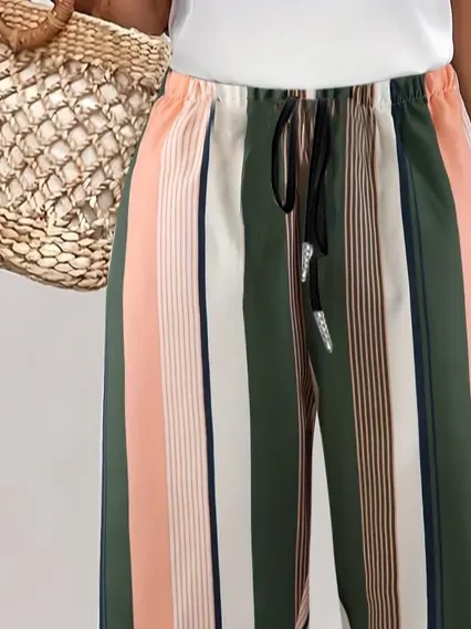 Women Striped Fifth Pants Pant Casual Summer Trousers