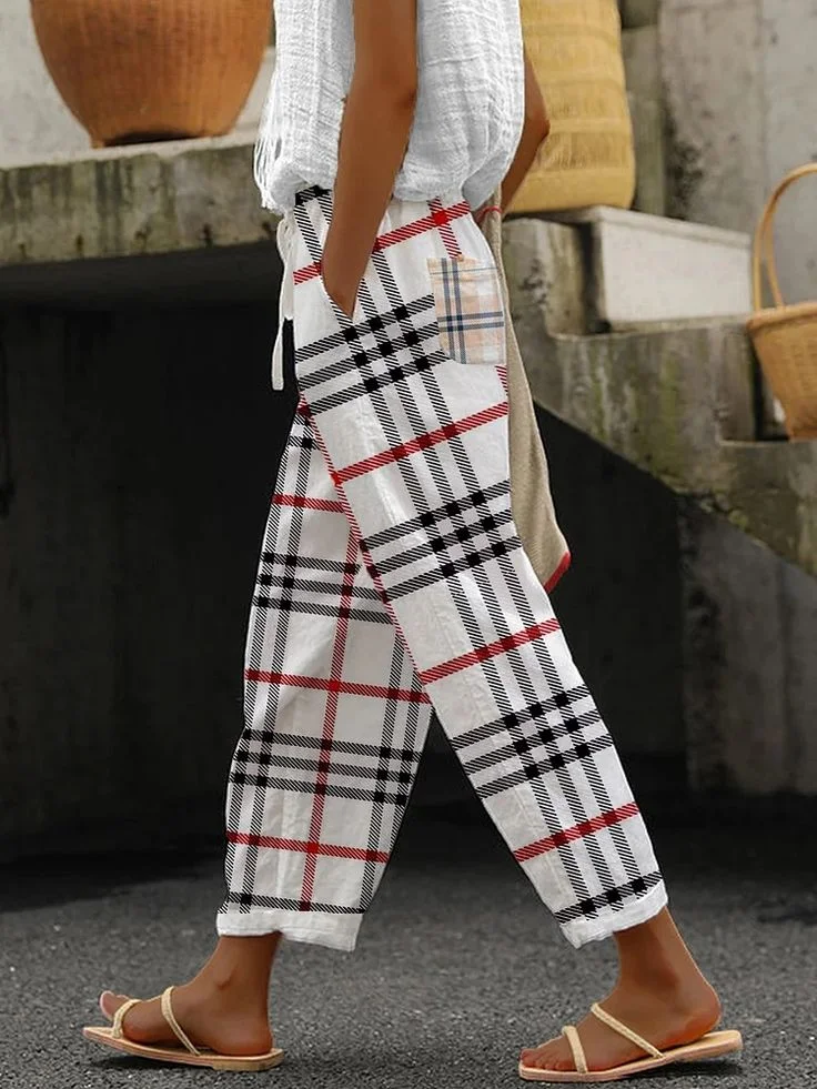 Women Plaid Long Pant Casual Spring/Fall Trousers