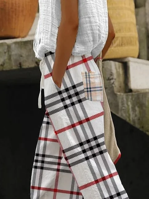 Women Plaid Long Pant Casual Spring/Fall Trousers