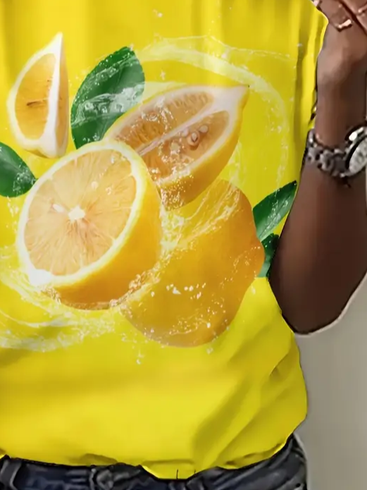 Women Lemon Short Sleeve Tee T-shirt Crew Neck Printing Casual Summer Graphic Tee Top