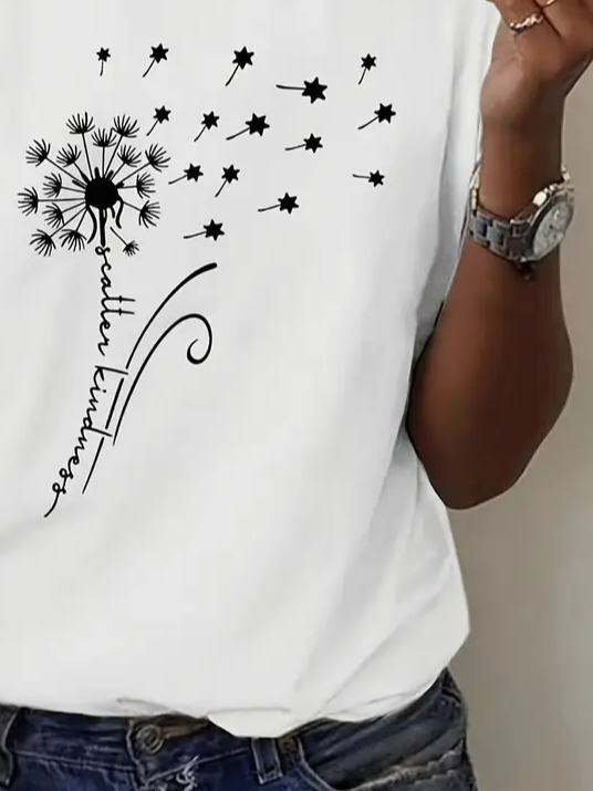 Women Floral Short Sleeve Tee T-shirt Crew Neck Printing Casual Summer Graphic Tee Top