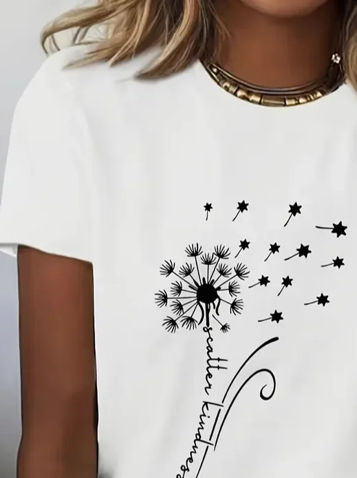 Women Floral Short Sleeve Tee T-shirt Crew Neck Printing Casual Summer Graphic Tee Top