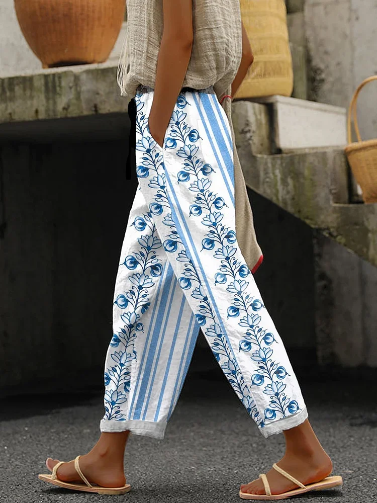 Women Striped Long Pant Casual Spring/Fall Trousers