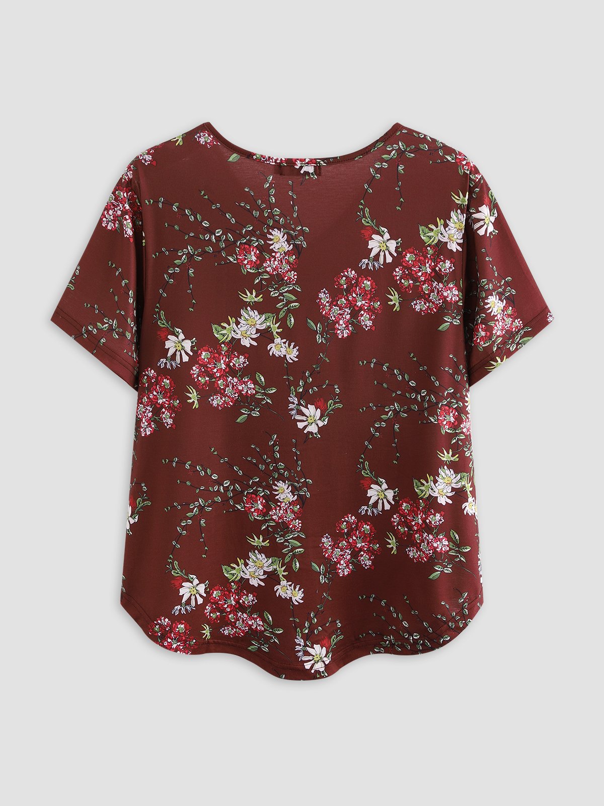 Women's Plus Size L-6XL Floral Tops V Neck T-Shirts Short Sleeve Casual Tees