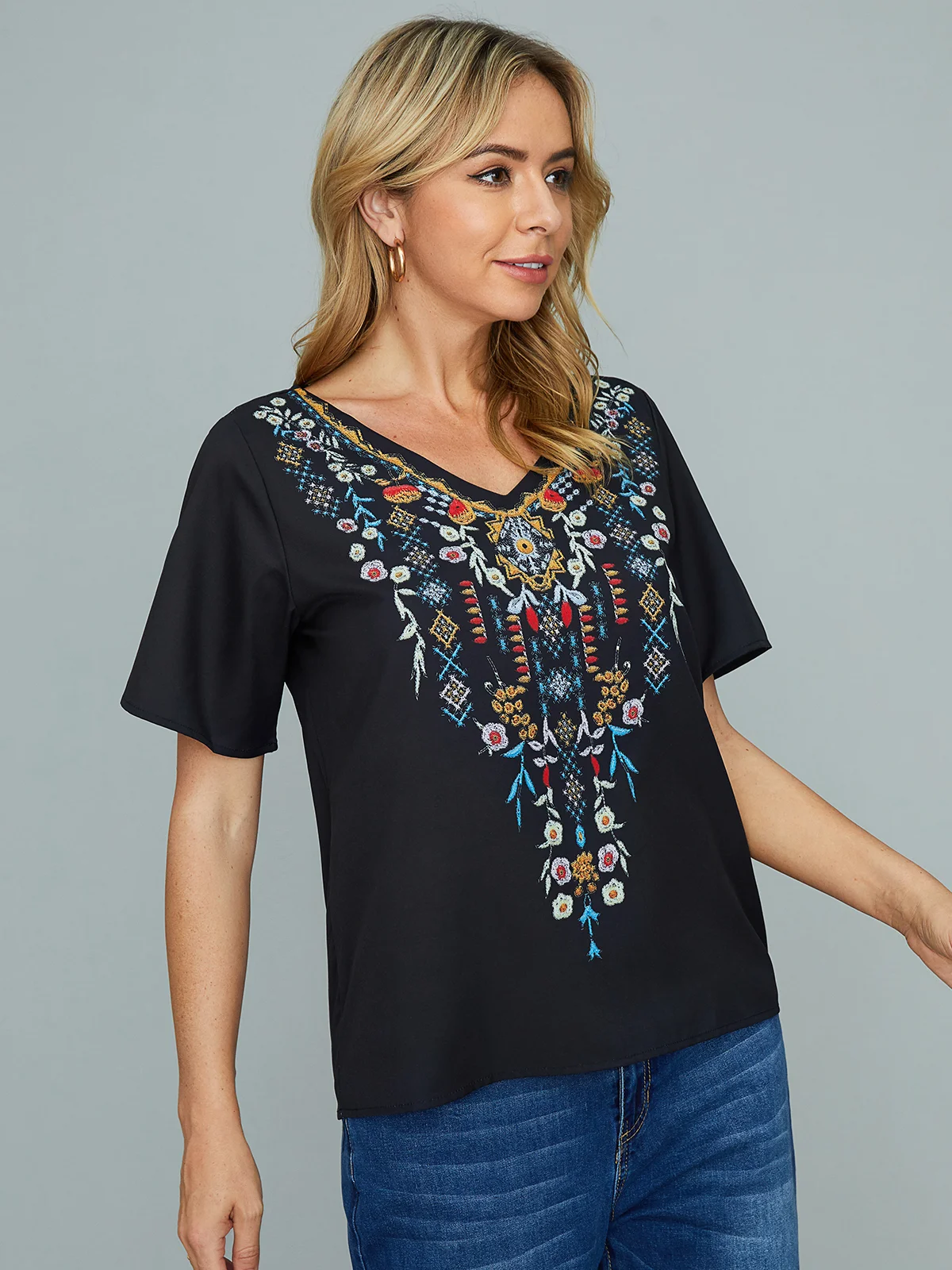 Short Sleeve Casual Floral-Print T-Blouse