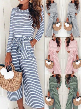 round neck striped jumpsuit