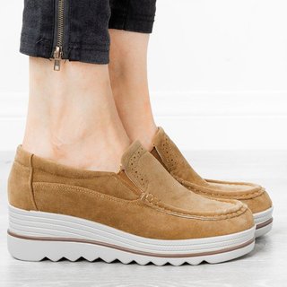 womens breathable suede round toe slip on platform shoes