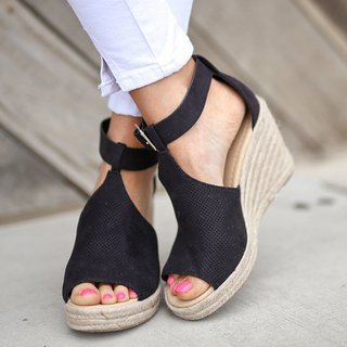 women chic espadrille wedges adjustable buckle sandals