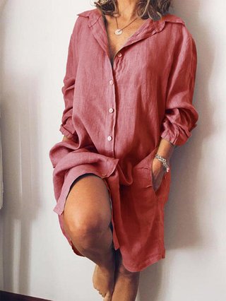 maxi linen summer buttoned solid casual shirt dresses