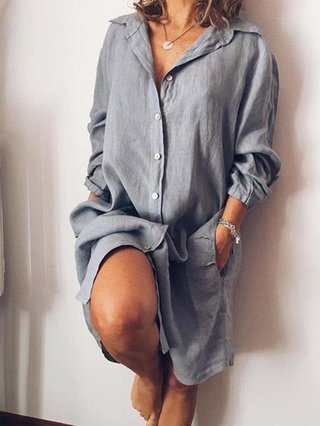 maxi linen summer buttoned solid casual shirt dresses