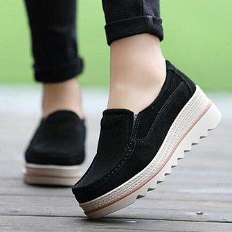 Womens Breathable  Suede Round Toe Slip On Platform Shoes