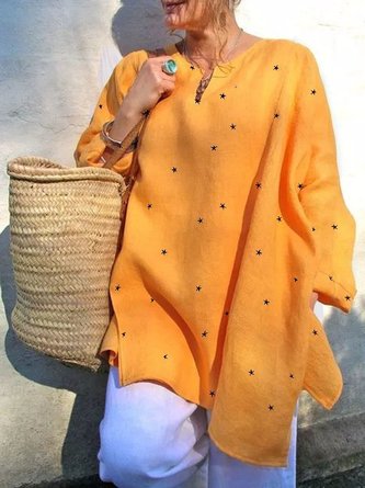 Casual Star Printed Long Sleeve V-Neck Blouse