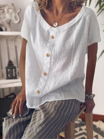 Buttoned Casual Turn-down Collar Short Sleeve Blouse