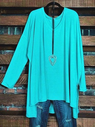 Solid Color V-neck Long Sleeve Casual T-shirt