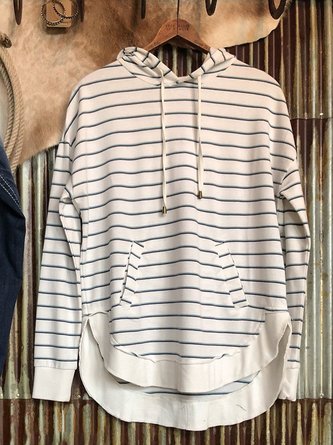 White Striped Cotton-Blend Long Sleeve Sweatshirts