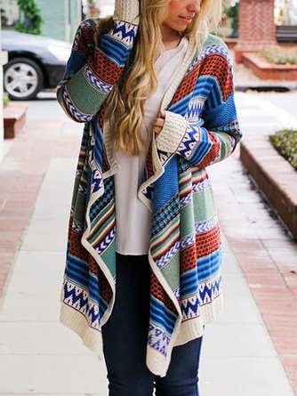 Geometric Casual Autumn Asymmetrical Halter Acrylic Daily Casual Long sleeve Sweater coat for Women