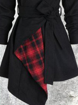 Checkered/plaid Paneled Cotton-Blend Long Sleeve Trench coat