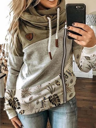 Floral-Print Long Sleeve Casual Knit coat
