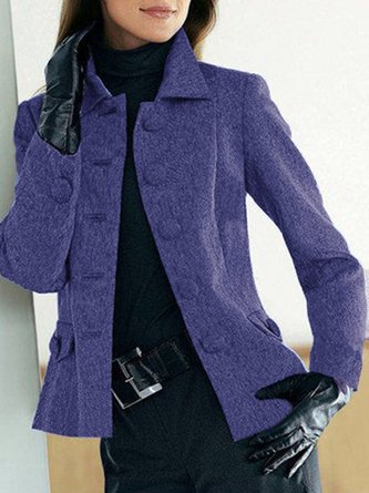 Solid Buttoned Pockets Jacket Shawl Collar Coat