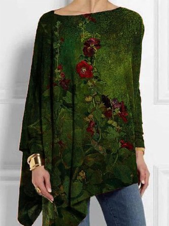 Long Sleeve Floral Floral-Print Casual Tops
