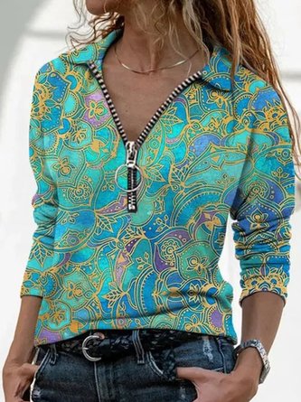 Floral Casual Collar Long Sleeve Blouses