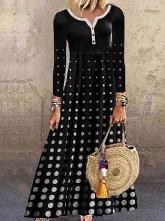 Elegant Polka Dot Tunic V-Neckline A-line Dress
