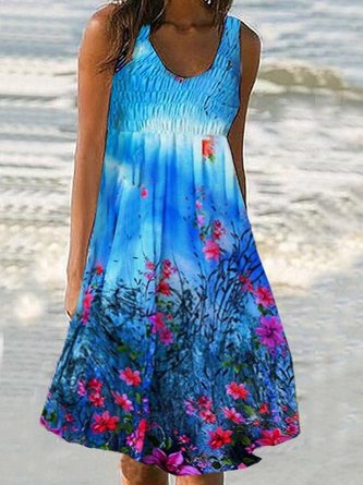 Casual Holiday Sleeveless Floral Weaving Dress