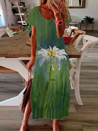 Short Sleeve Casual Daisy Floral Holiday Weaving Dress