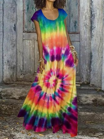 Ombre/tie-Dye Short Sleeve Casual Knitting Dress