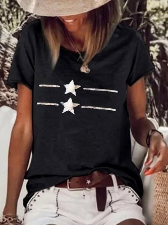 Simple Star Short Sleeve Cotton-Blend T-shirt
